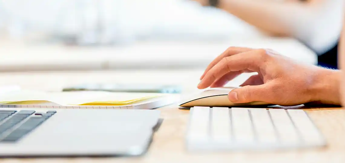 Hand of person on computer mouse