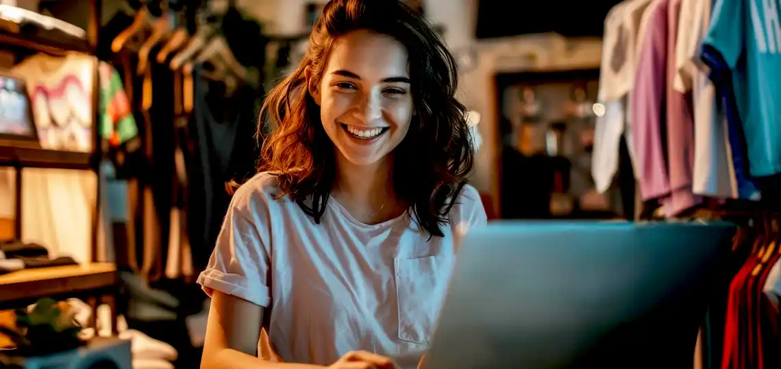 Woman visiting a website on your laptop