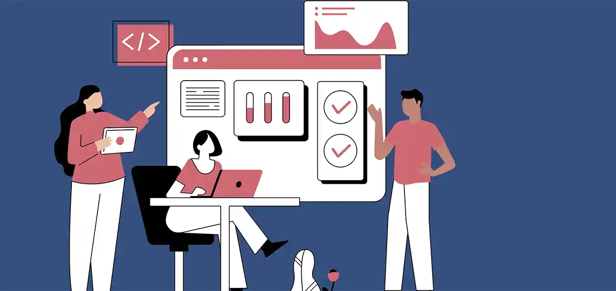 Graphic illustration of people using computers