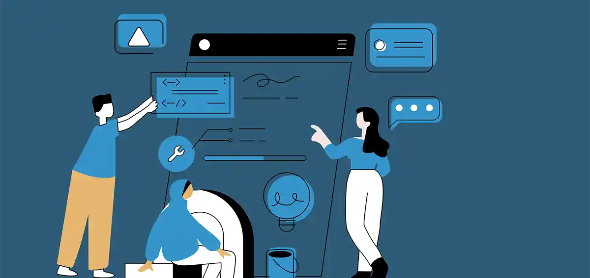 Graphic of people using a web browser