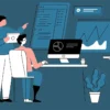 Graphic of people using computers