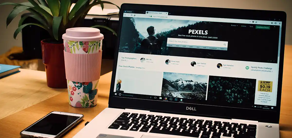 Laptop computer with browser open on a website