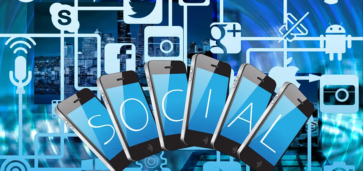Graphic of Social Media concepts and logos