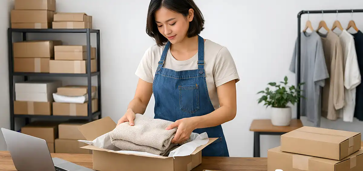 Local Business owner boxes merchandise