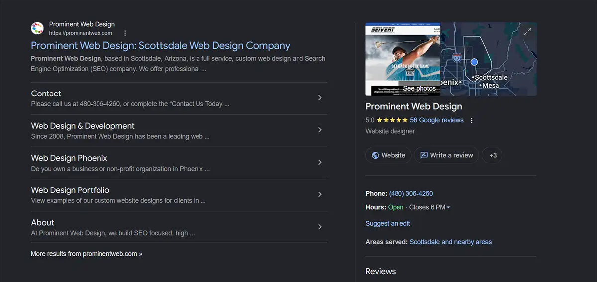 Google Business Profile of Prominent Web Design